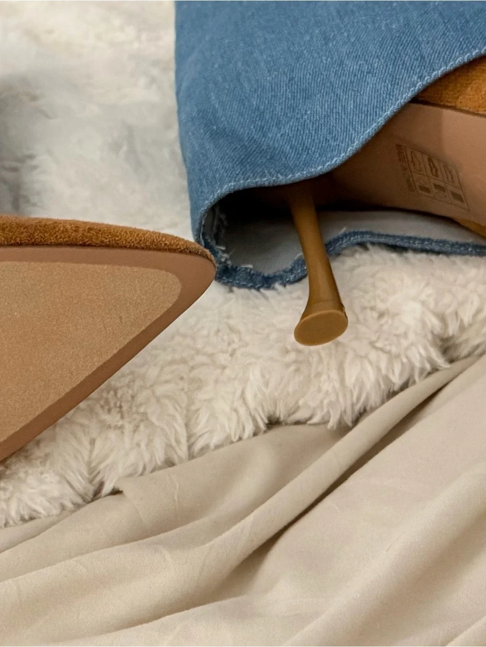 Fashion Nova Denim Knee-High Booties | Camel Suede Toe | Size 7
